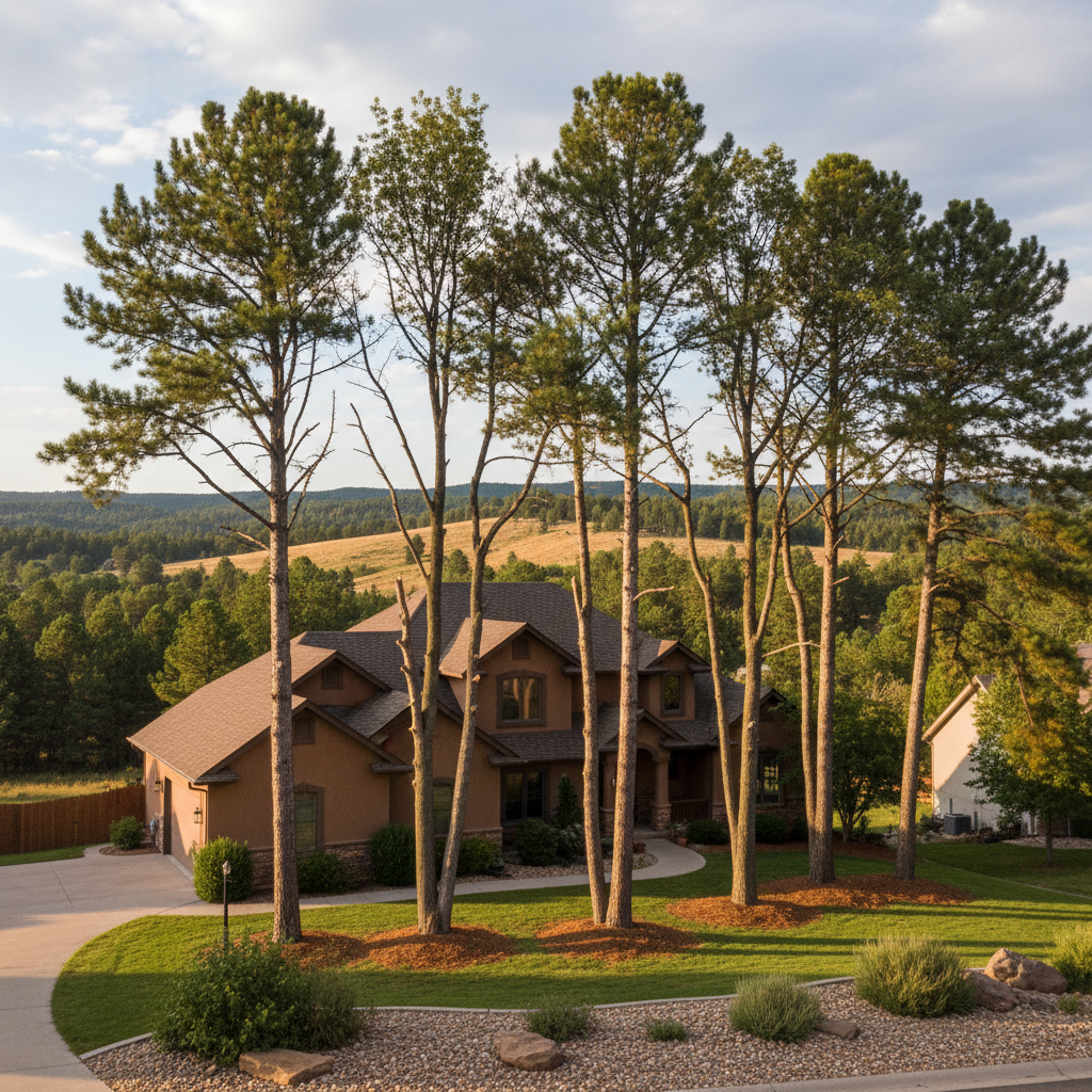 Completed tree trimming work at a residential property in Hot Springs, SD