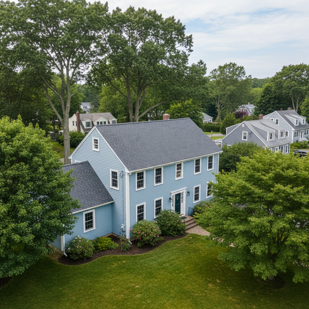 Completed roof replacement work at a residential property in North Kingstown, RI