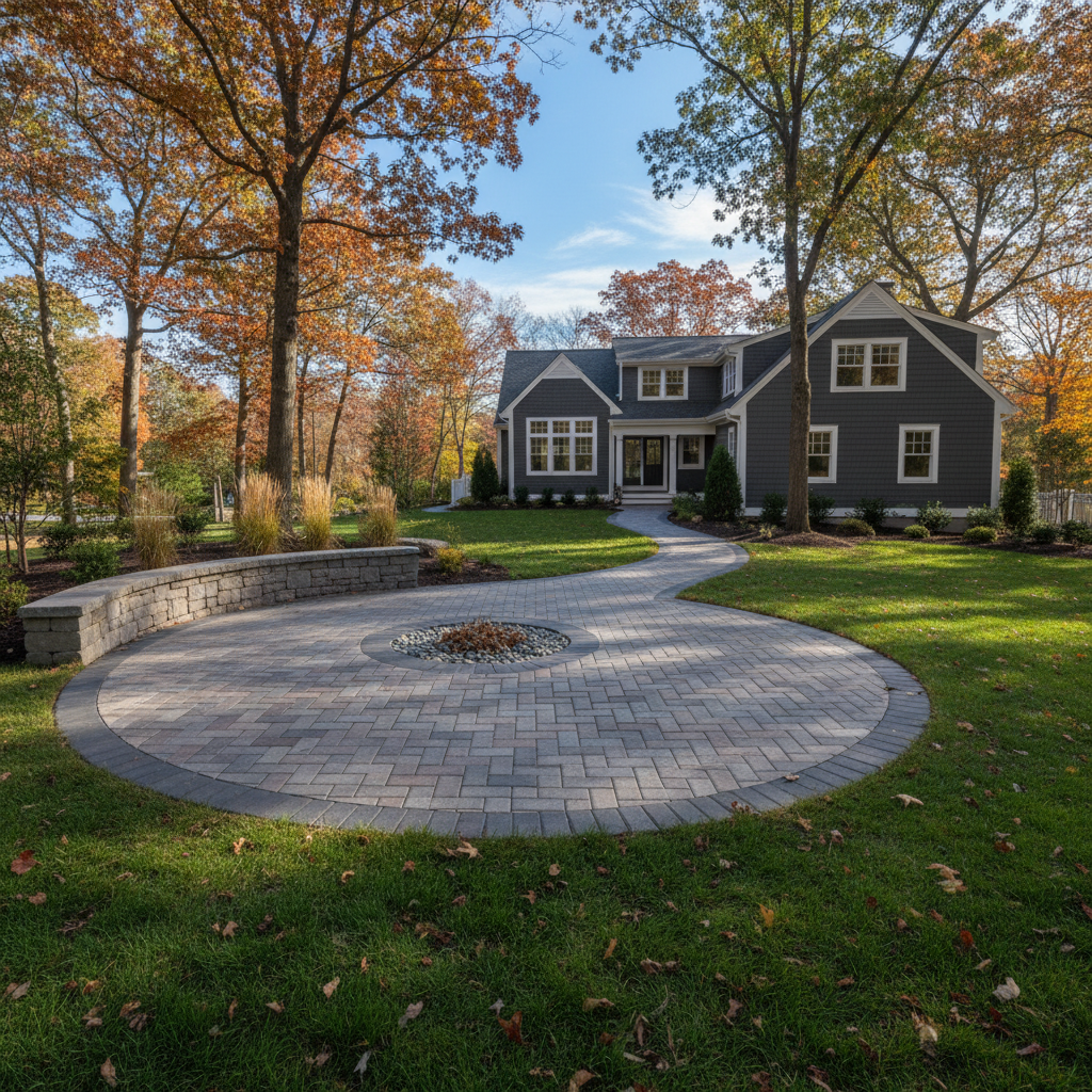 Completed paver installation work at a residential property in Weston, MA