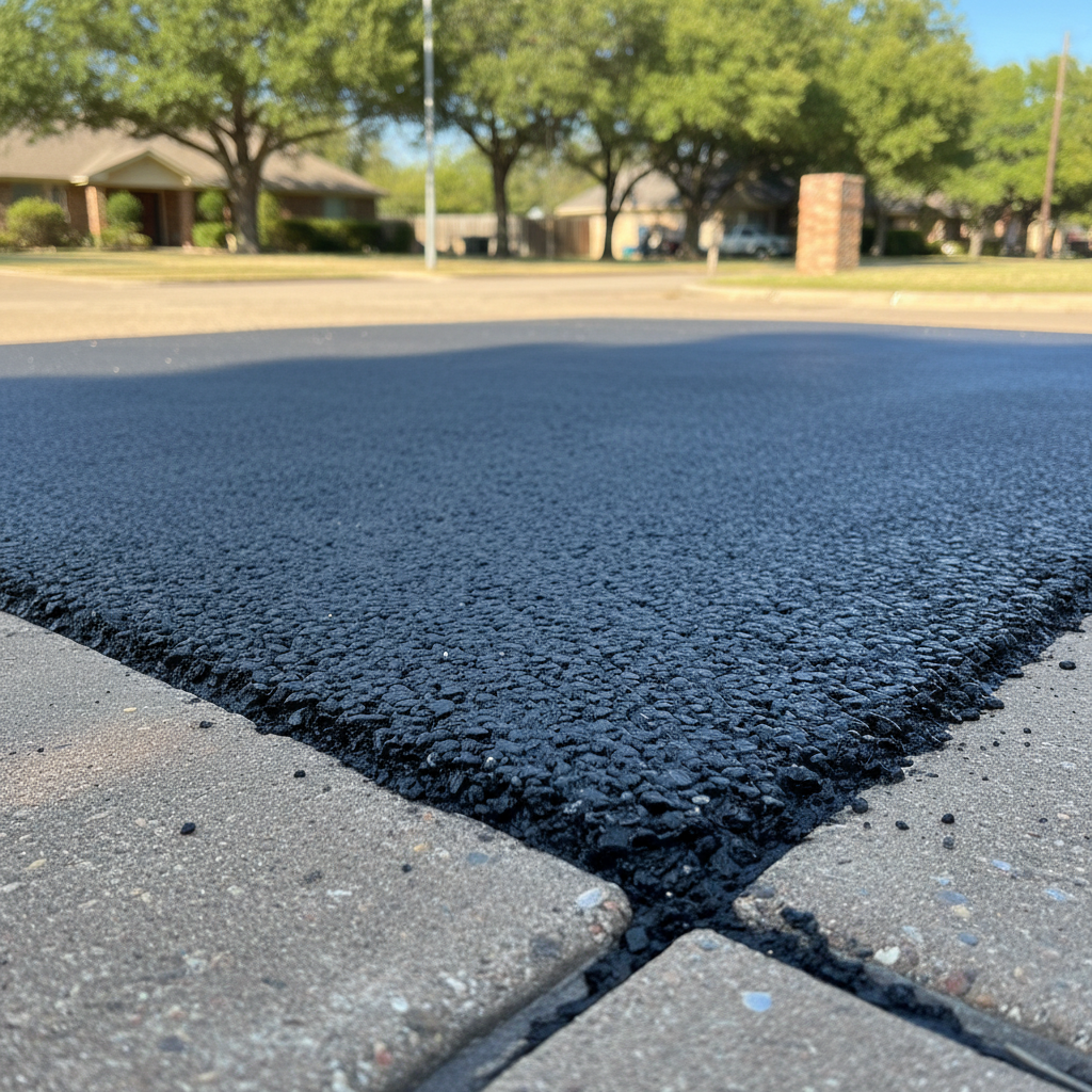 Completed asphalt repair work at a residential property in Irving, TX