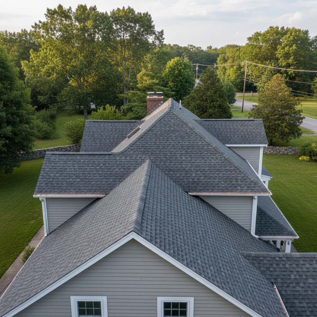 Completed roof repair work at a residential property in North Kingstown, RI
