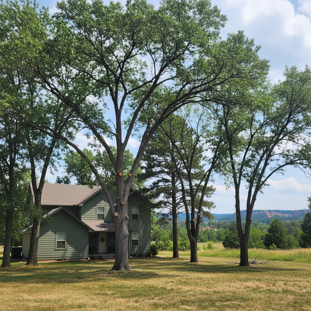Completed tree pruning work at a residential property in Hot Springs, SD