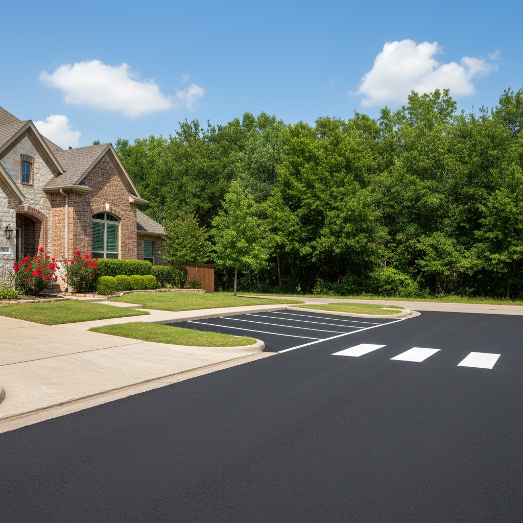 Completed asphalt striping work at a residential property in Irving, TX