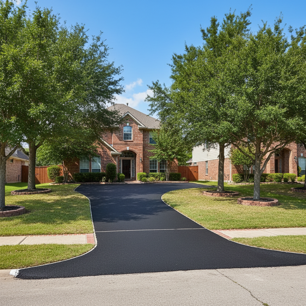 Completed driveway paving work at a residential property in Irving, TX