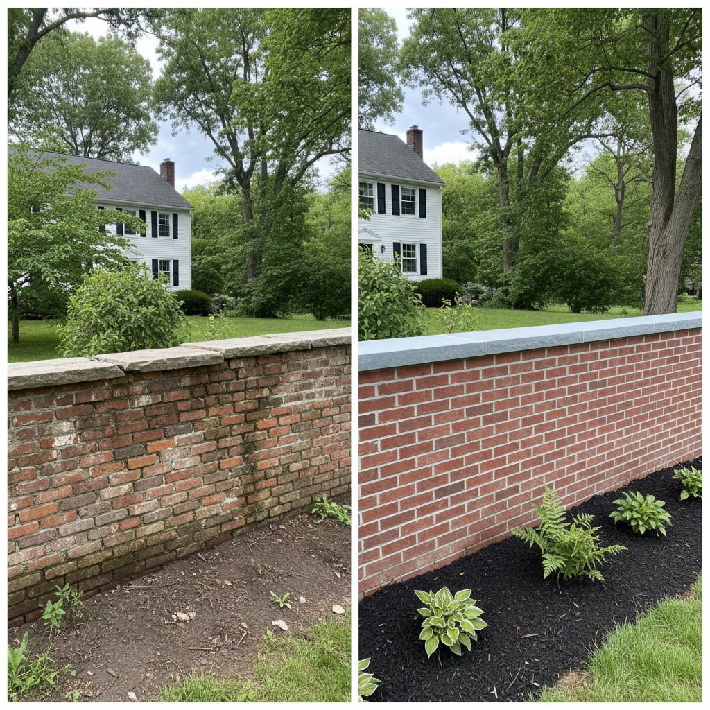 Completed masonry restoration work at a residential property in Weston, MA