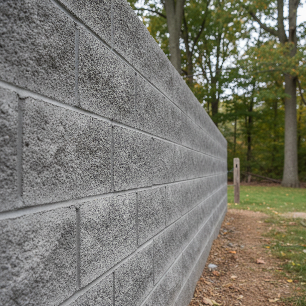 Completed block wall construction work at a residential property in Weston, MA