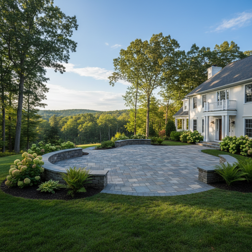 Completed paver installation work at a residential property in Weston, MA