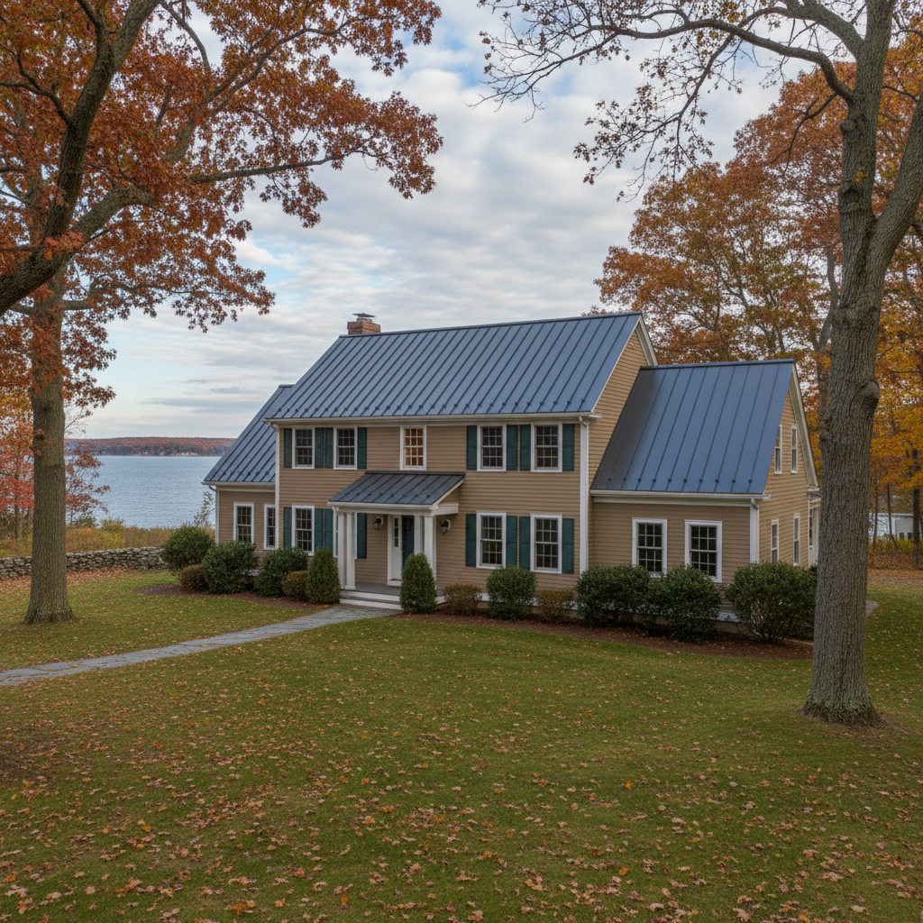 Completed metal roofing work at a residential property in North Kingstown, RI