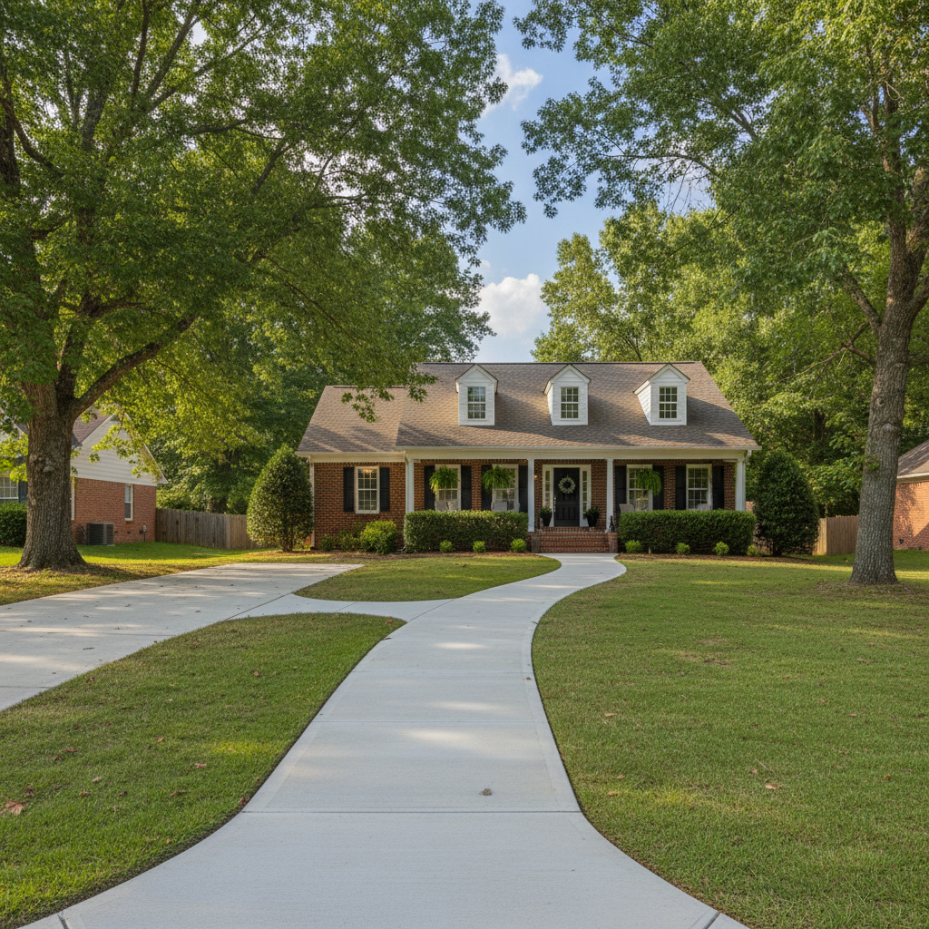 Completed concrete sidewalks work at a residential property in Athens, AL