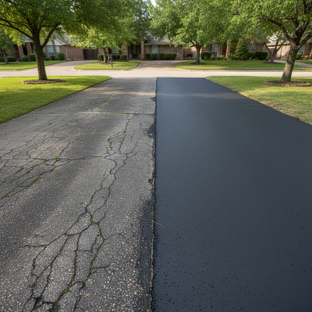 Completed parking lot paving work at a residential property in Irving, TX