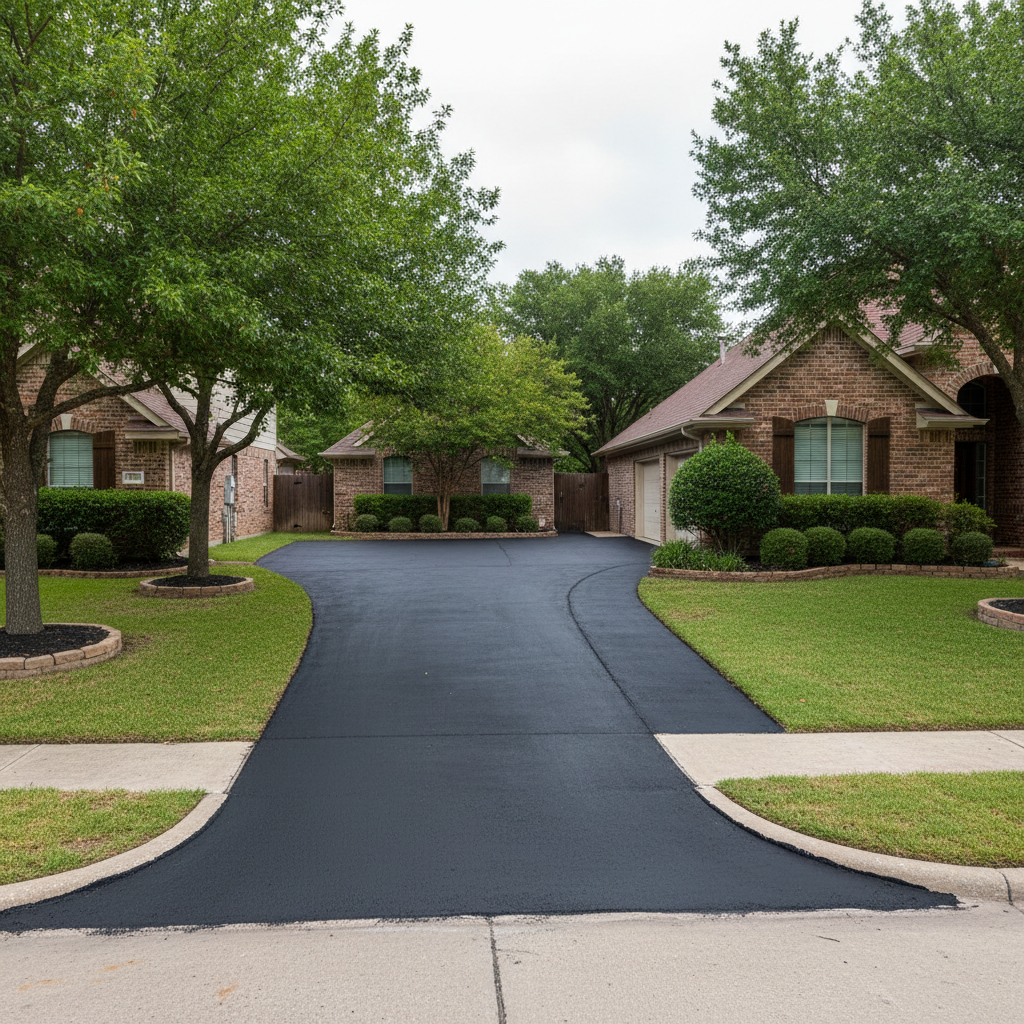 Completed asphalt sealcoating work at a residential property in Irving, TX