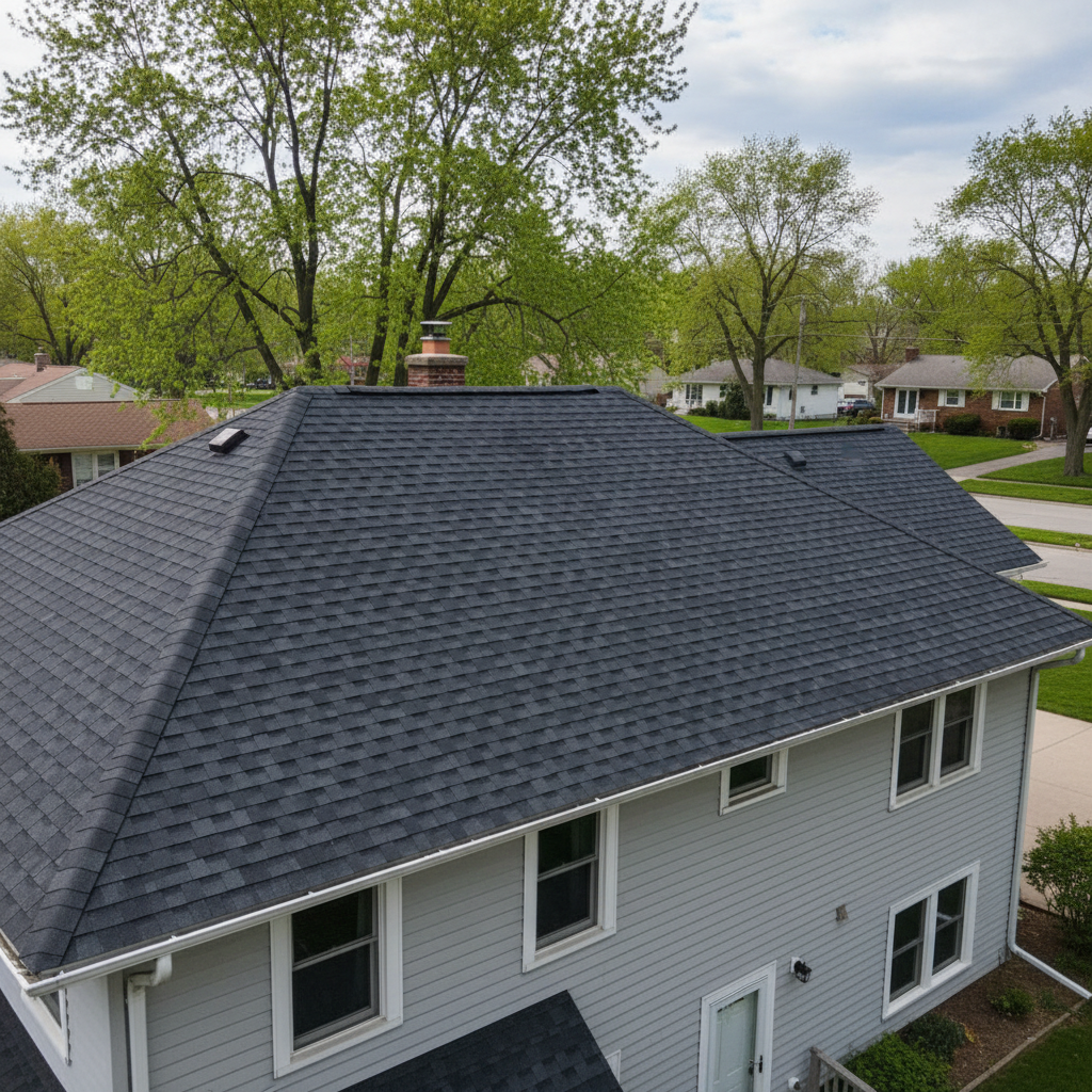 Completed asphalt shingle roofing work at a residential property in Skokie, IL