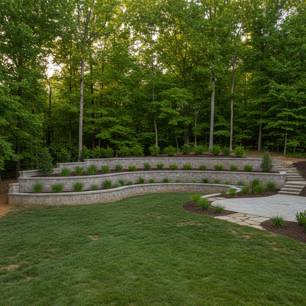 Completed concrete retaining walls work at a residential property in Athens, AL