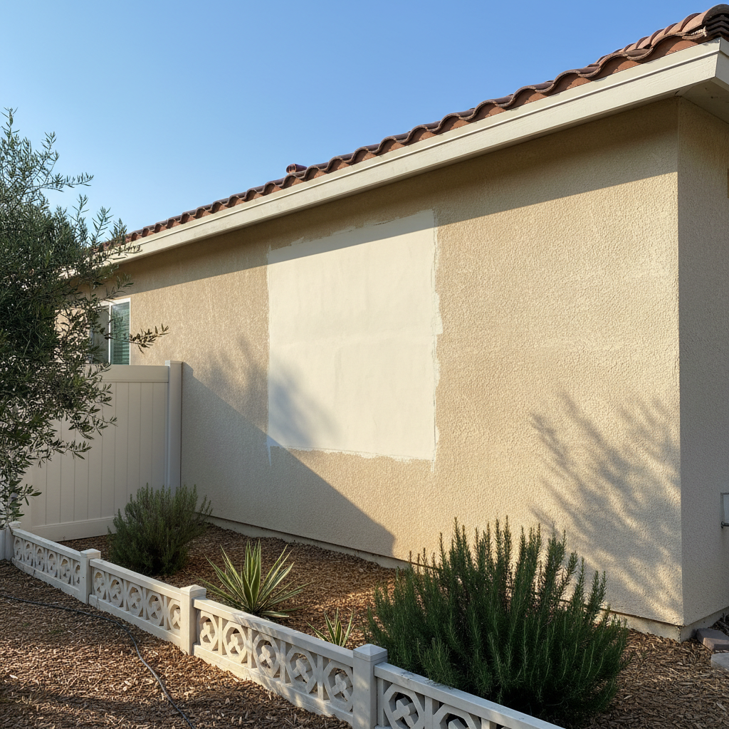 Completed stucco repair work at a residential property in Visalia, CA