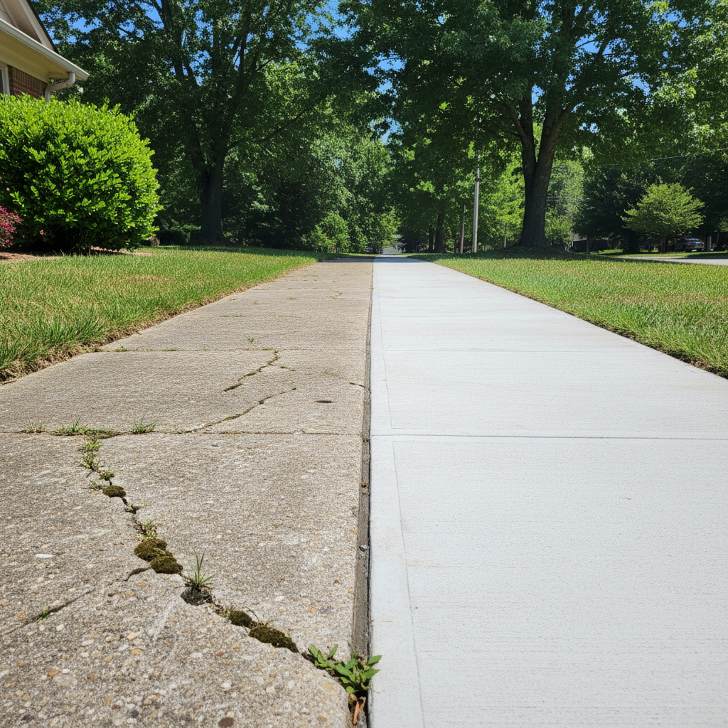 Completed concrete sidewalks work at a residential property in Athens, AL