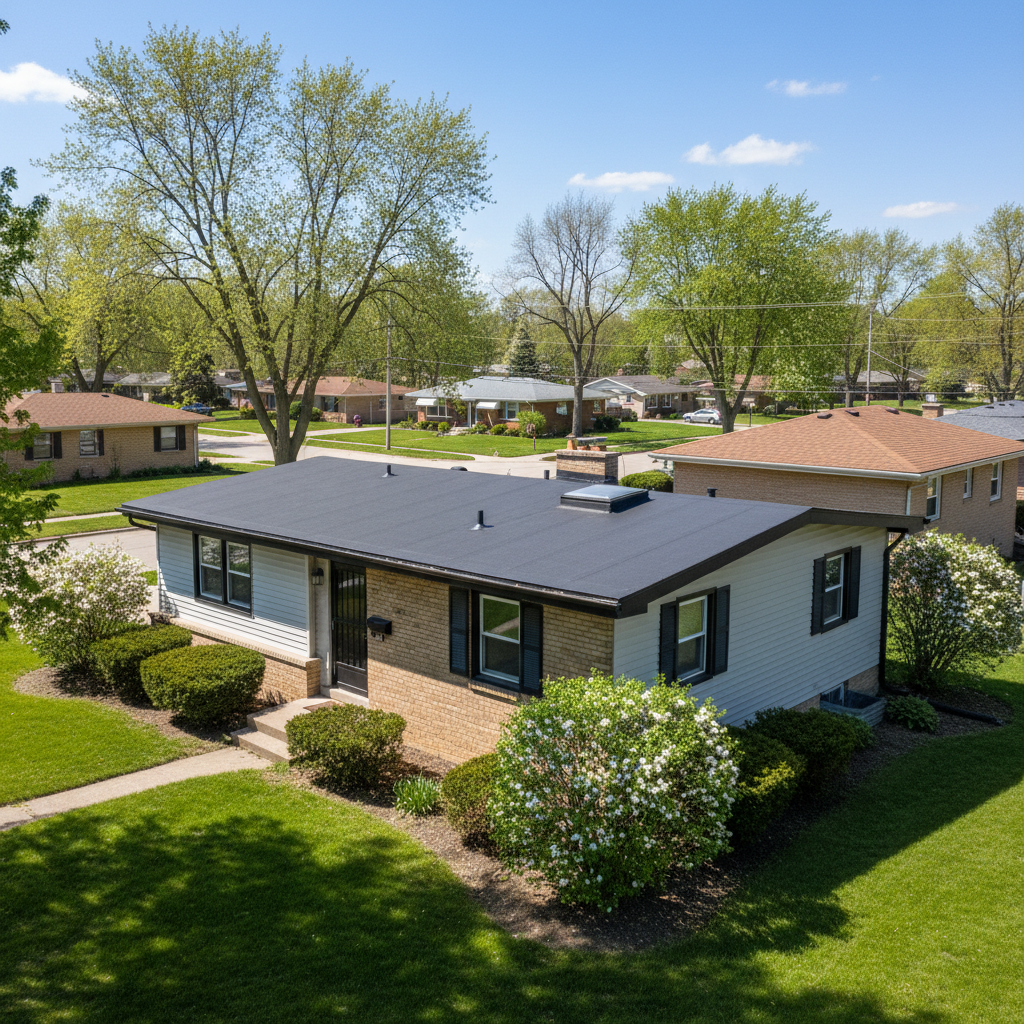Completed flat roofing work at a residential property in Skokie, IL