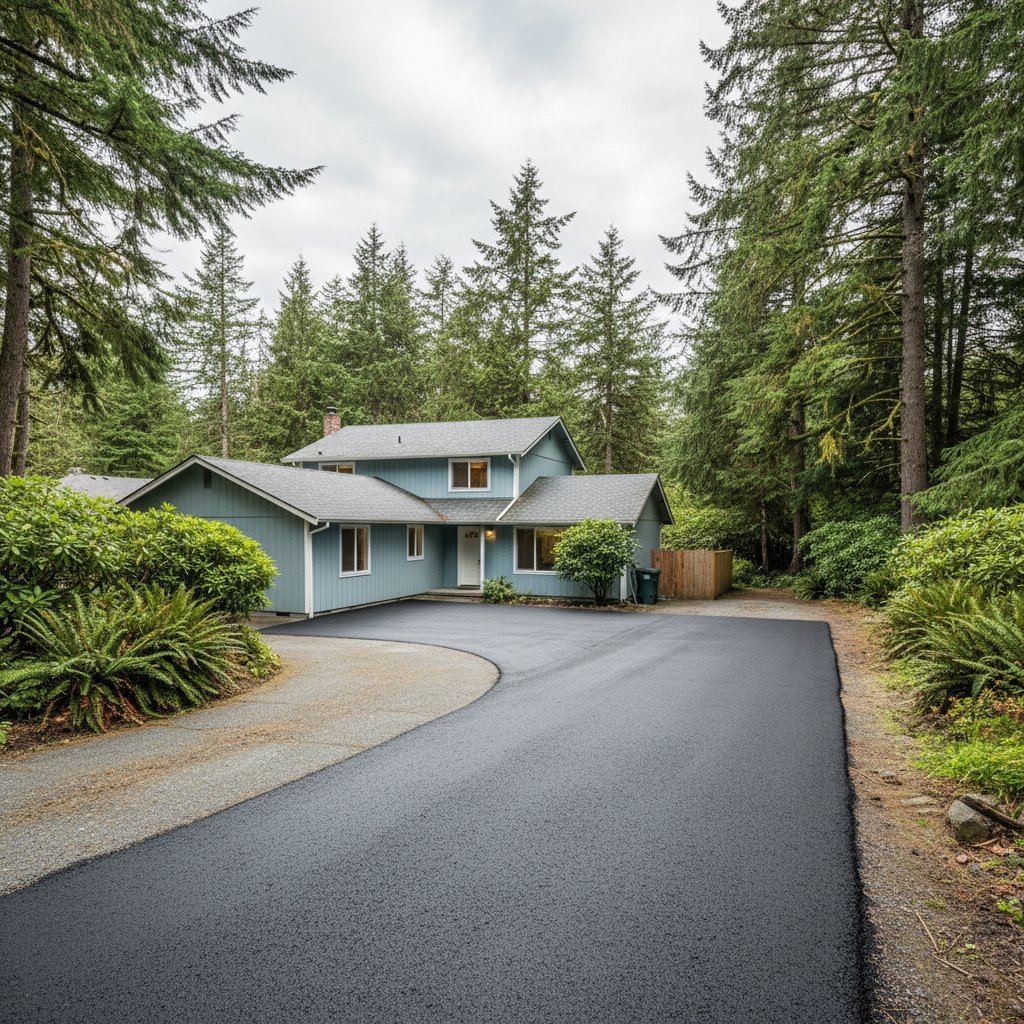 Completed asphalt repair work at a residential property in Naselle, WA
