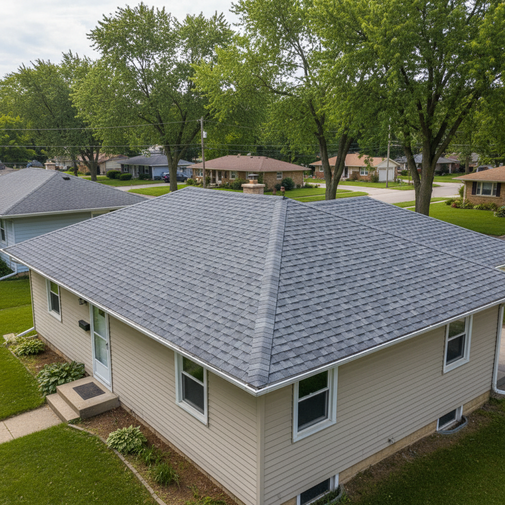 Completed asphalt shingle roofing work at a residential property in Skokie, IL