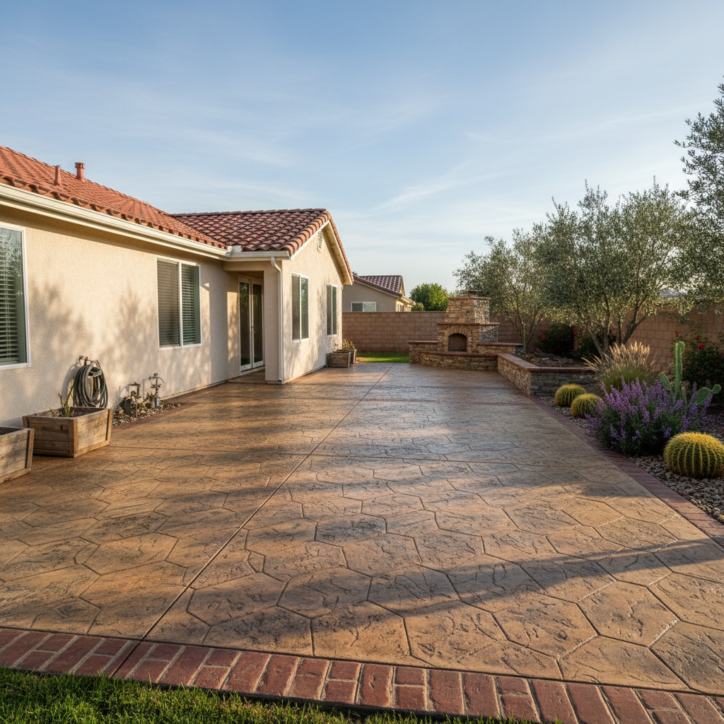 Completed stamped concrete work at a residential property in Manteca, CA