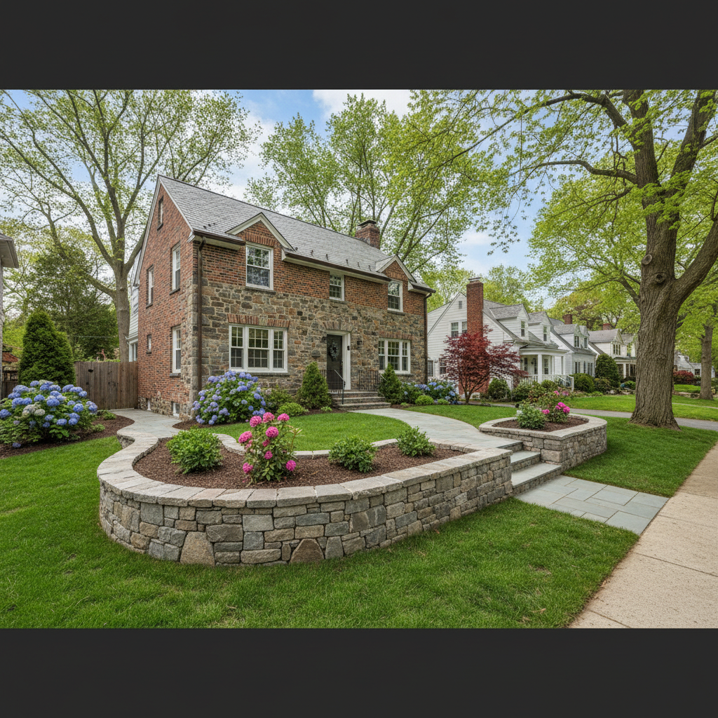 Completed stone masonry work at a residential property in Brookline, MA