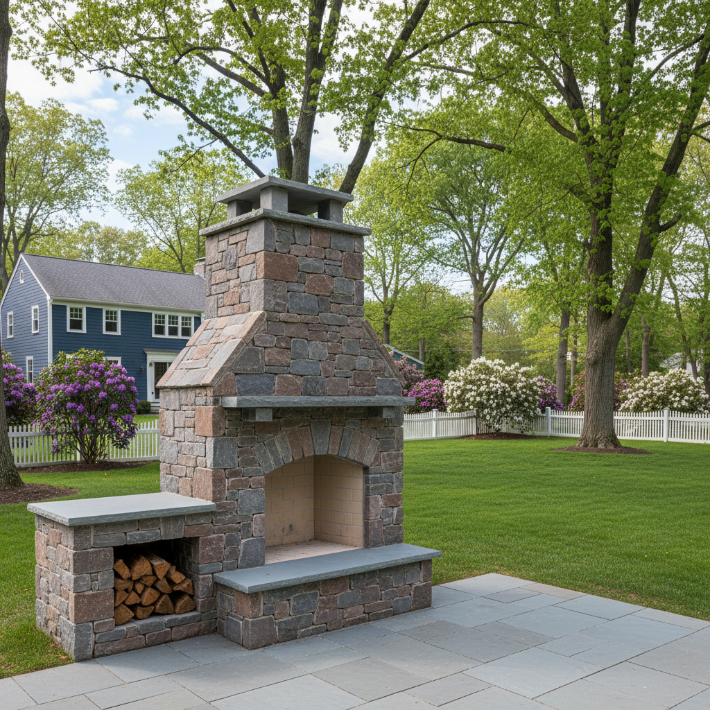Completed fireplace construction work at a residential property in Brookline, MA