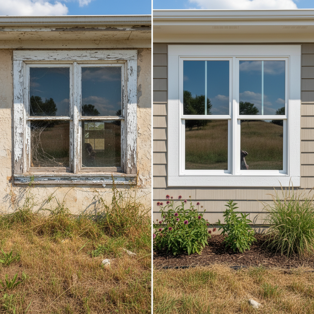 Completed window repair work at a residential property in Pittsburg, KS