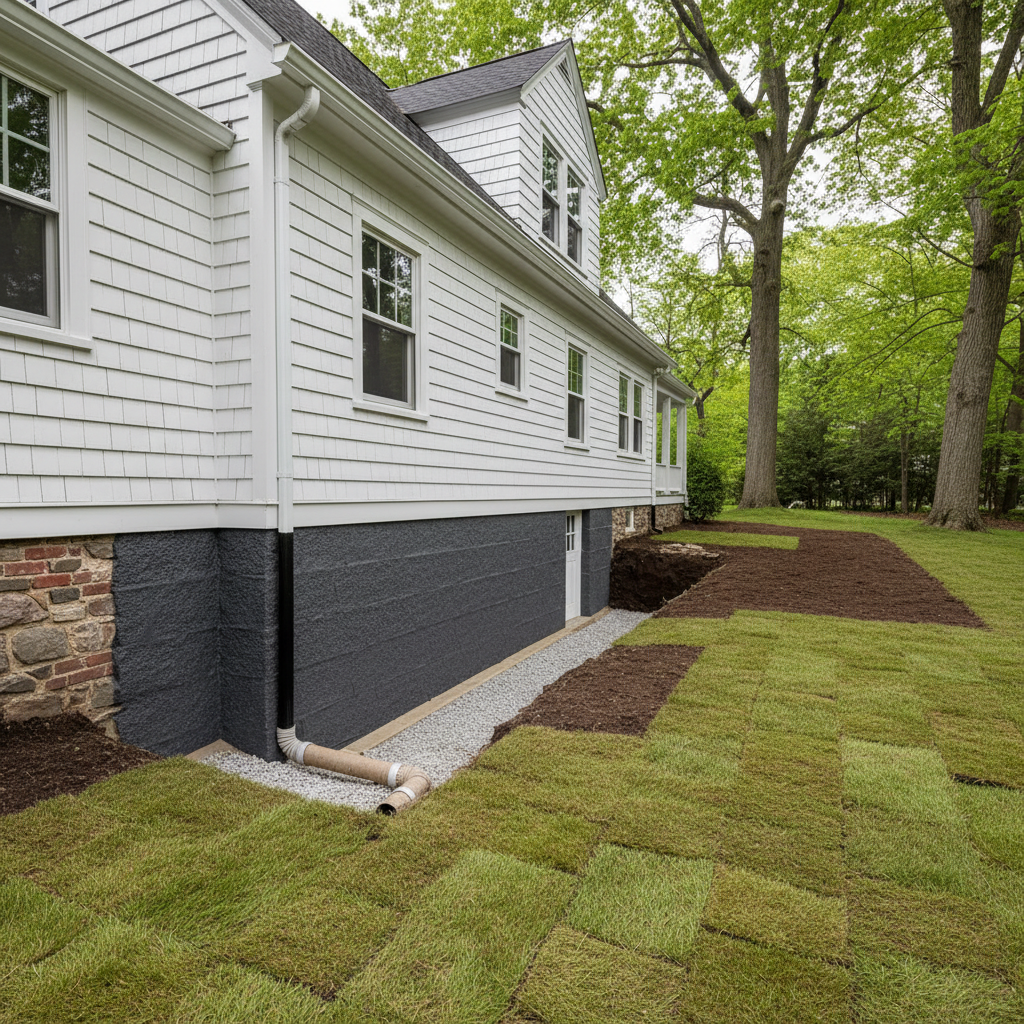 Completed masonry waterproofing work at a residential property in Brookline, MA