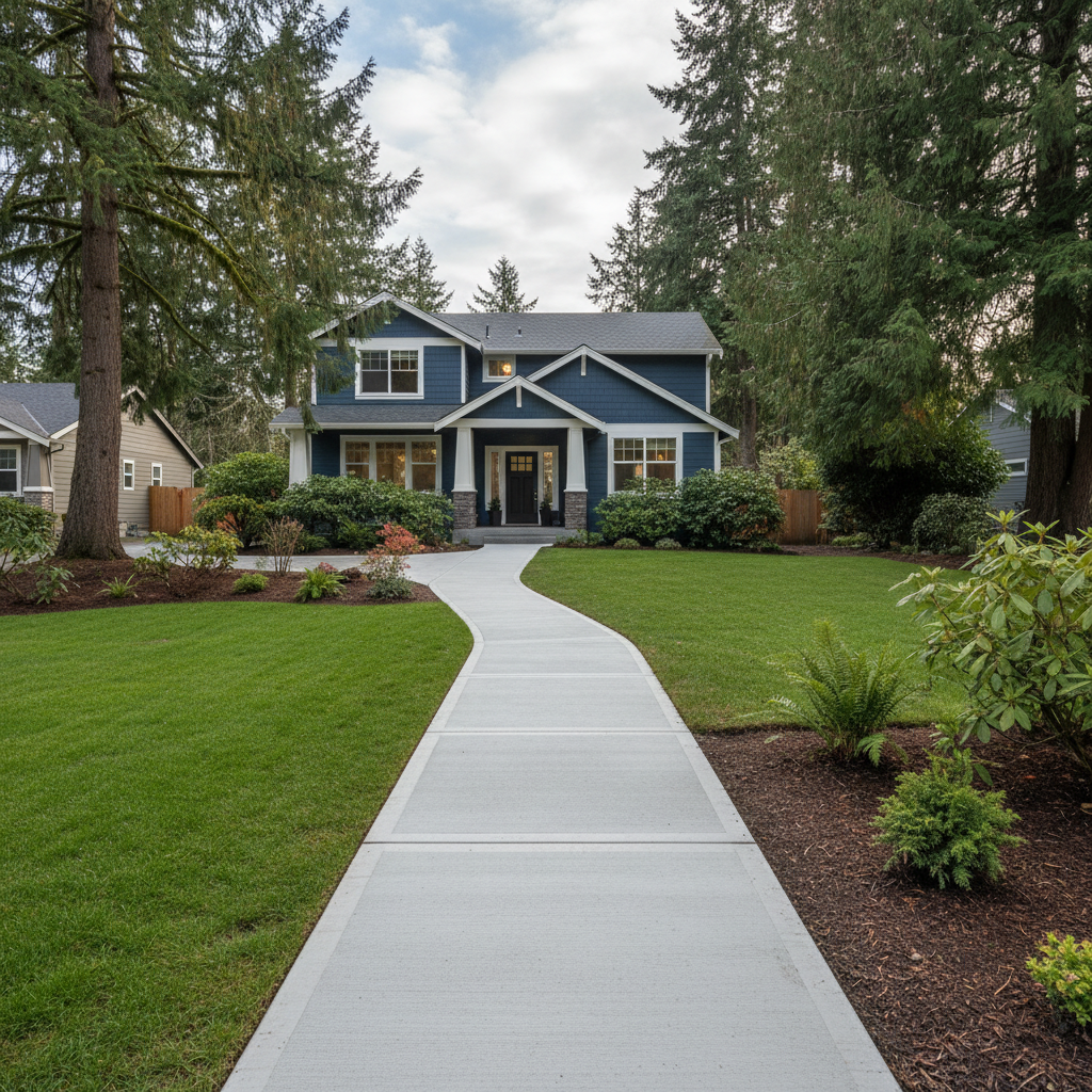 Completed concrete sidewalks work at a residential property in Bothell, WA
