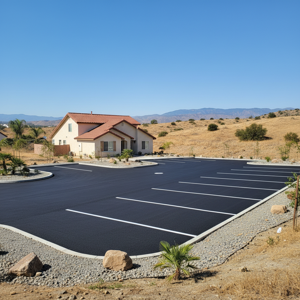 Completed parking lot paving work at a residential property in Lake Elsinore, CA