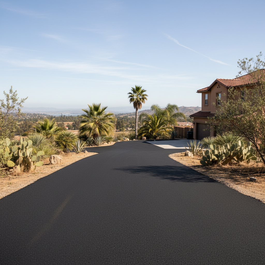 Completed driveway paving work at a residential property in Lake Elsinore, CA