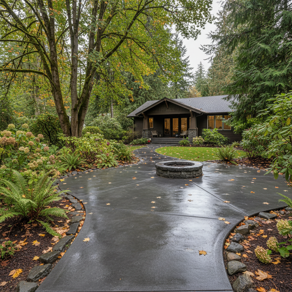 Completed concrete staining work at a residential property in Bothell, WA