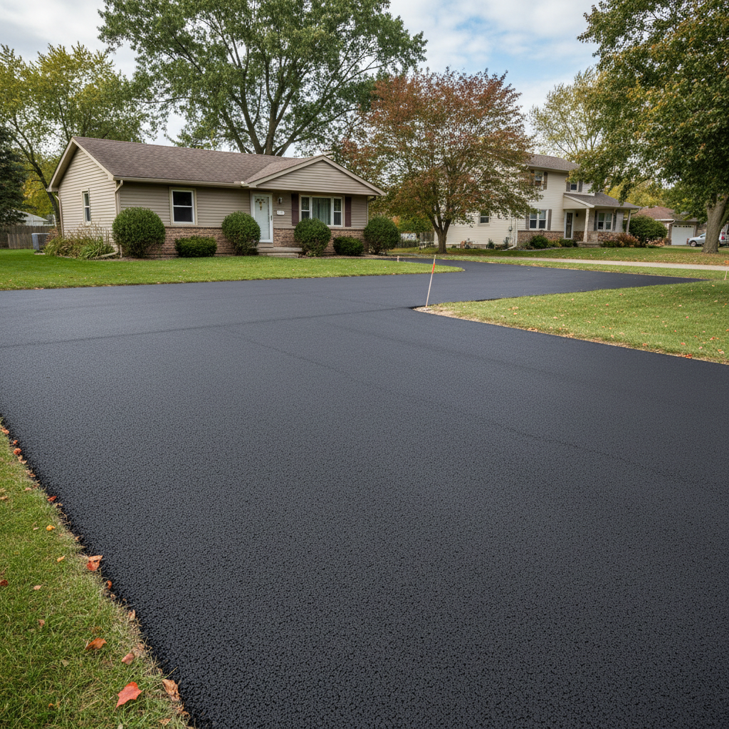 Completed parking lot paving work at a residential property in Lansing, MI
