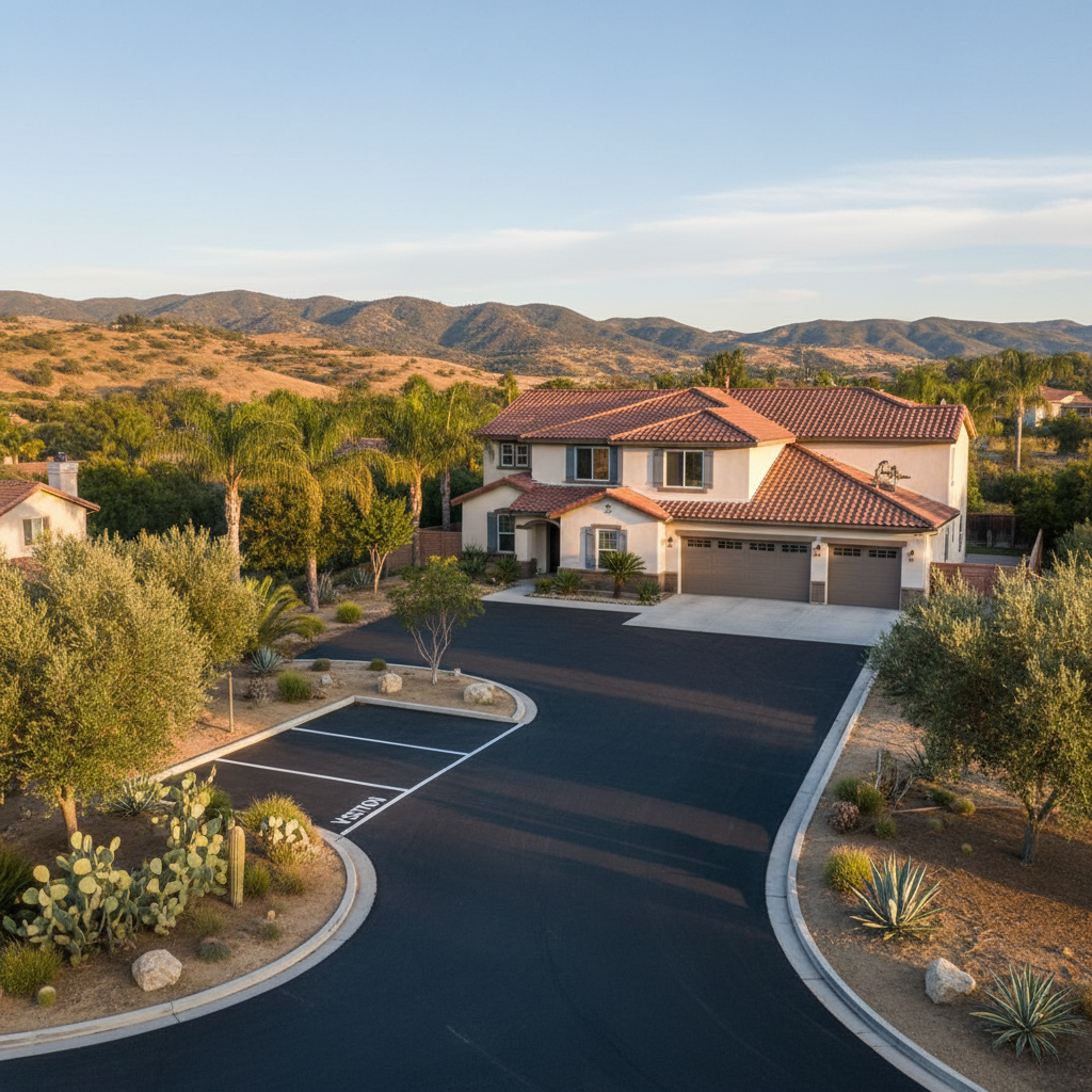 Completed asphalt striping work at a residential property in Lake Elsinore, CA