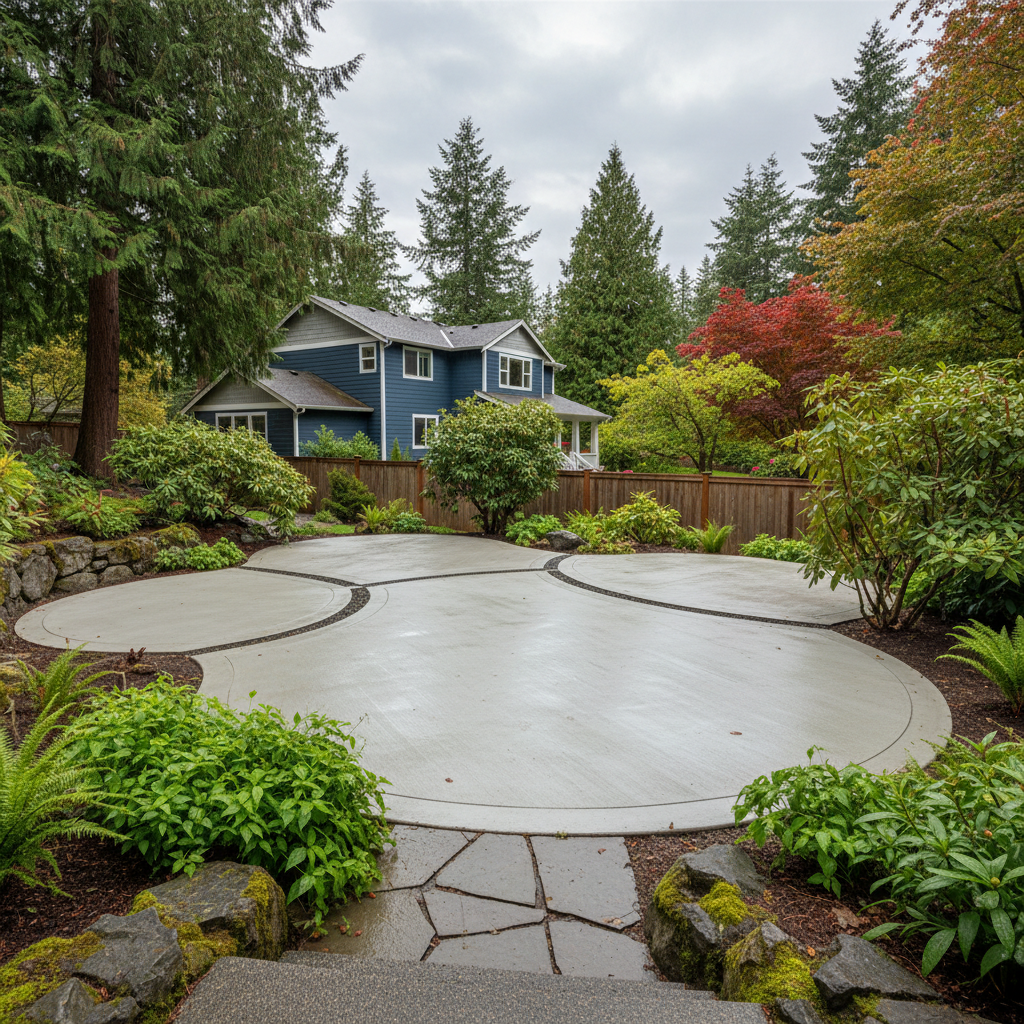 Completed concrete patios work at a residential property in Bothell, WA