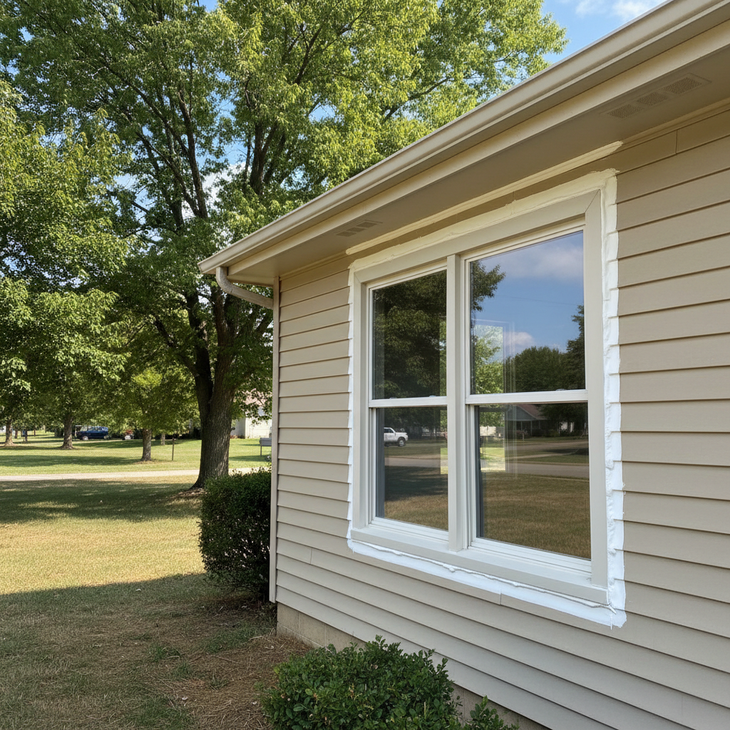Completed window caulking and sealing work at a residential property in Pittsburg, KS
