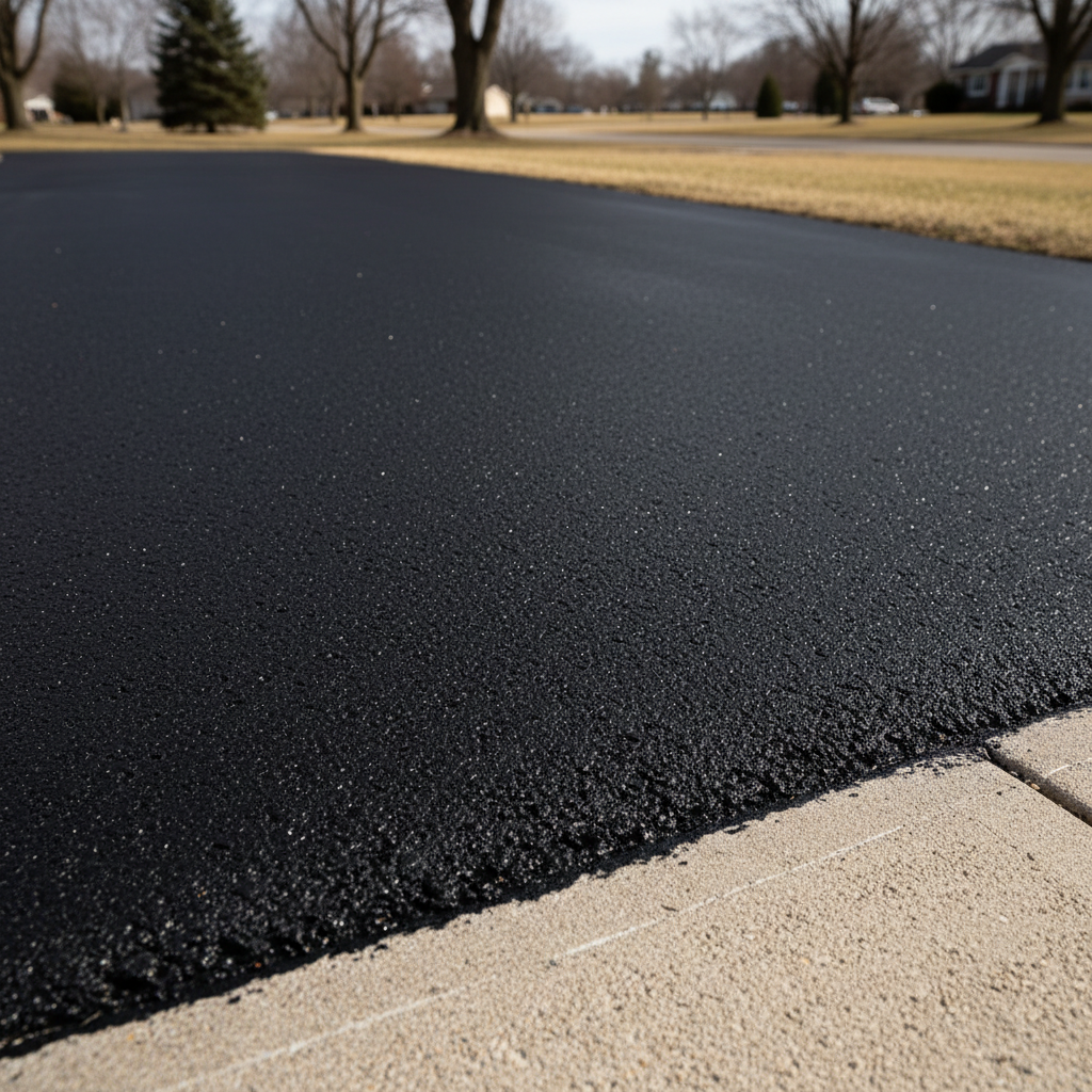 Completed asphalt sealcoating work at a residential property in Lansing, MI