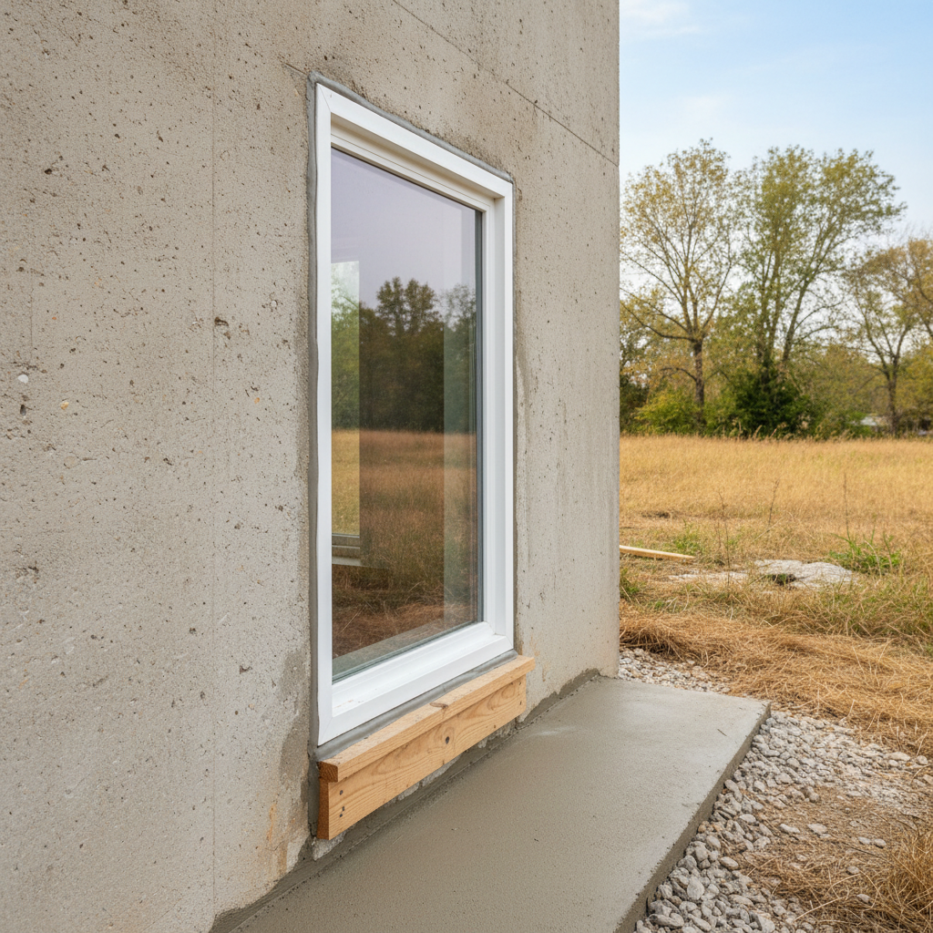 Completed egress window installation work at a residential property in Pittsburg, KS