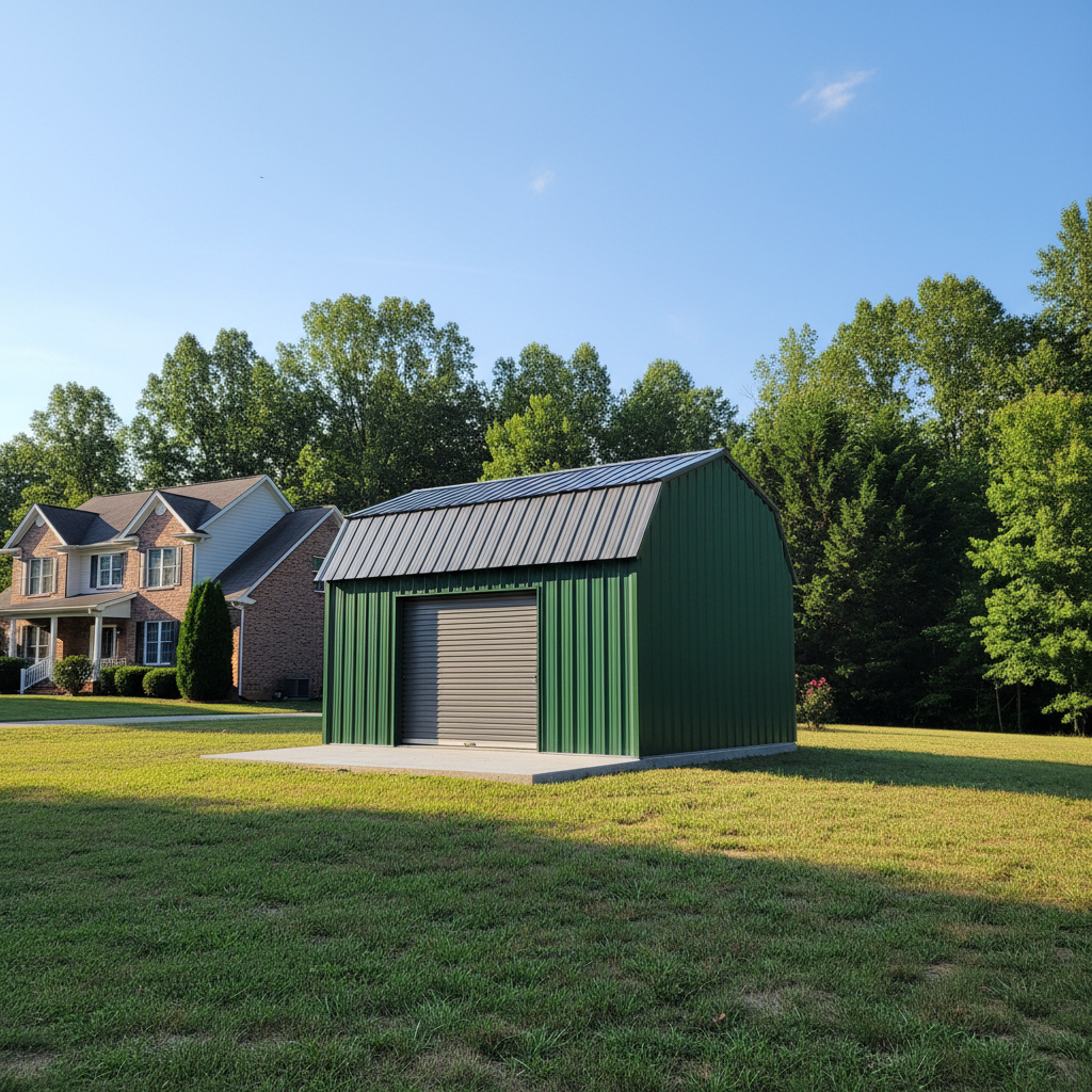 Completed metal frame sheds work at a residential property in Kingsport, TN