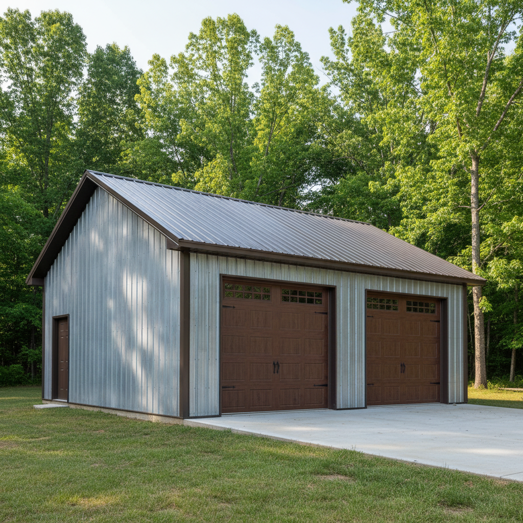 Completed metal post frame construction work at a residential property in Asheville, TN