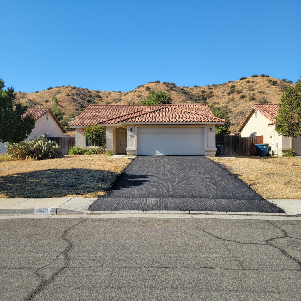 Completed asphalt milling work at a residential property in Lake Elsinore, CA