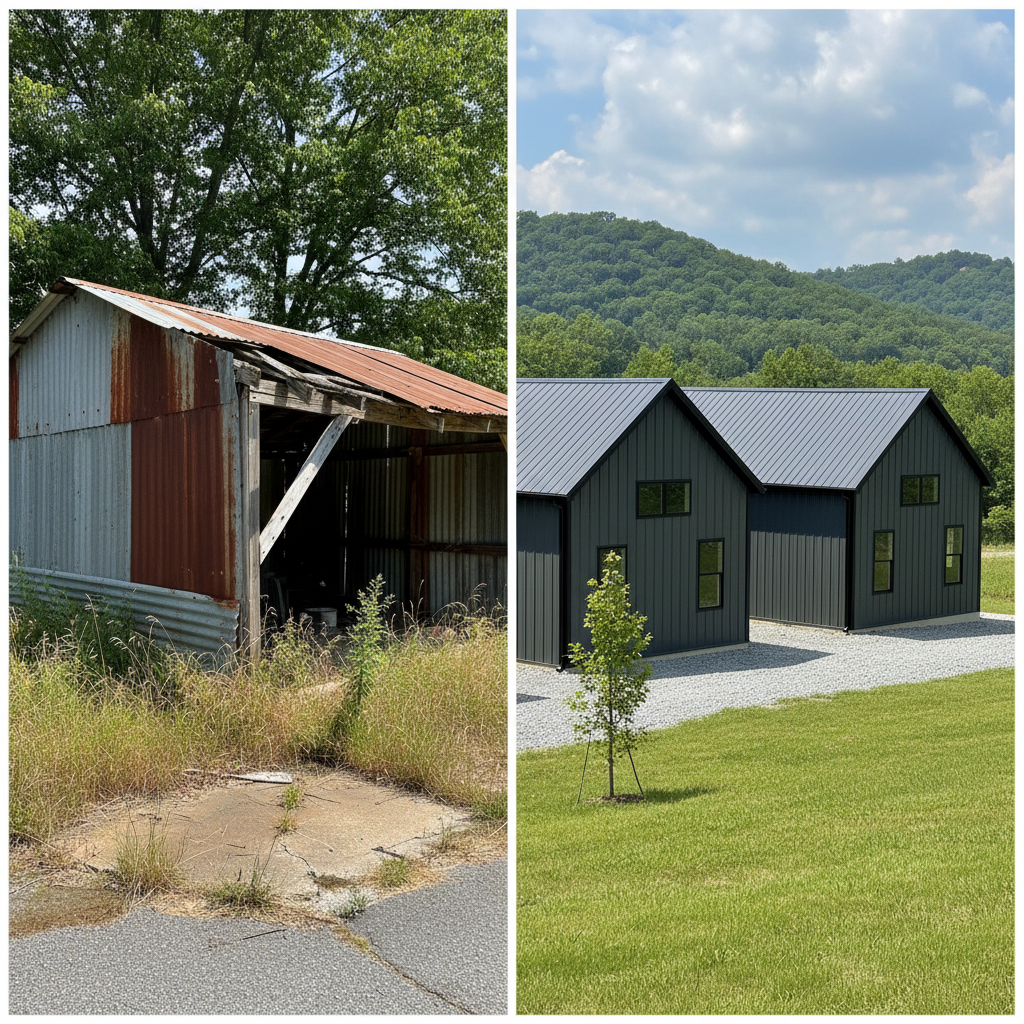 Completed metal barndominiums work at a residential property in Knoxville, TN