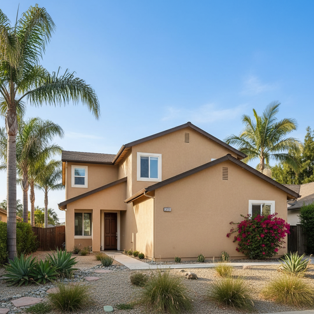 Completed residential stucco work at a residential property in Costa Mesa, CA