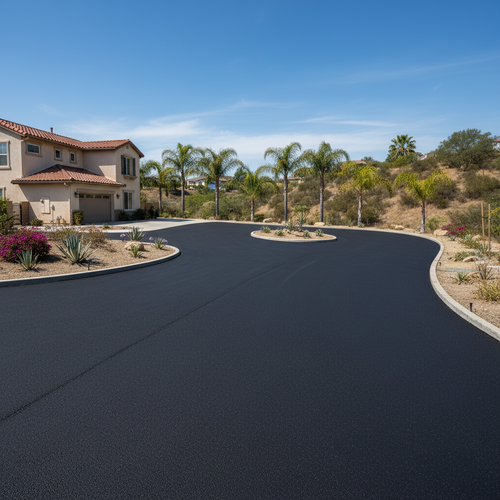 Completed asphalt sealcoating work at a residential property in Lake Elsinore, CA