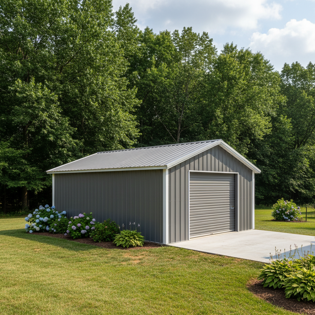 Completed metal frame sheds work at a residential property in Knoxville, TN