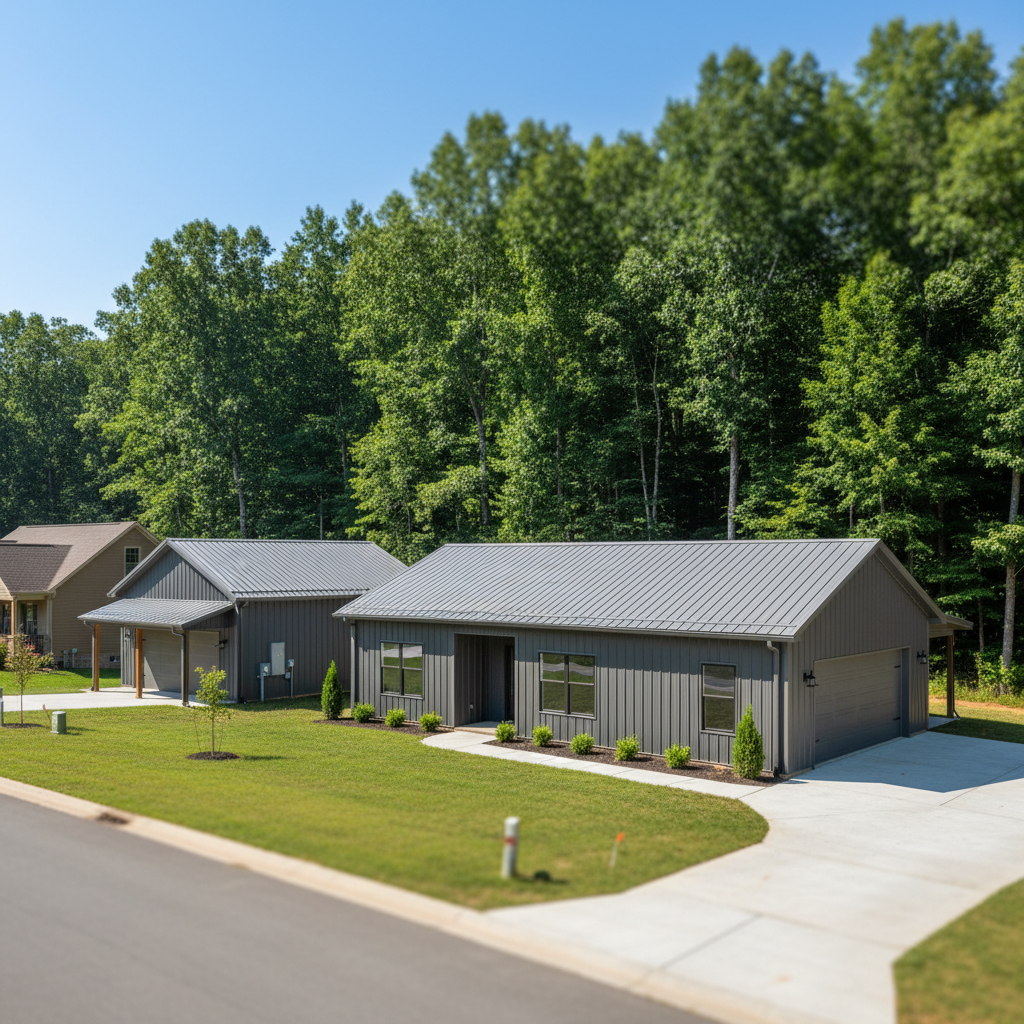 Completed metal building installation work at a residential property in Asheville, TN