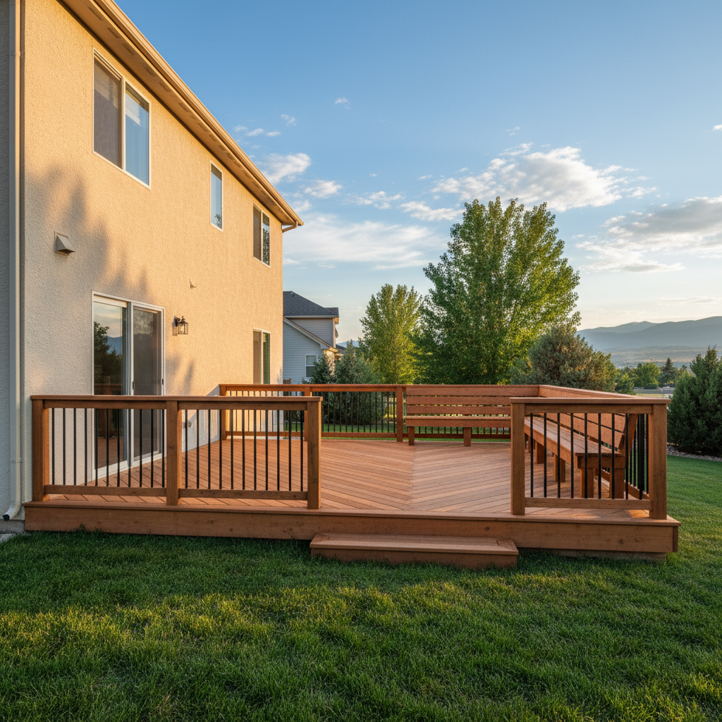 Completed deck construction work at a residential property in Kaysville, UT