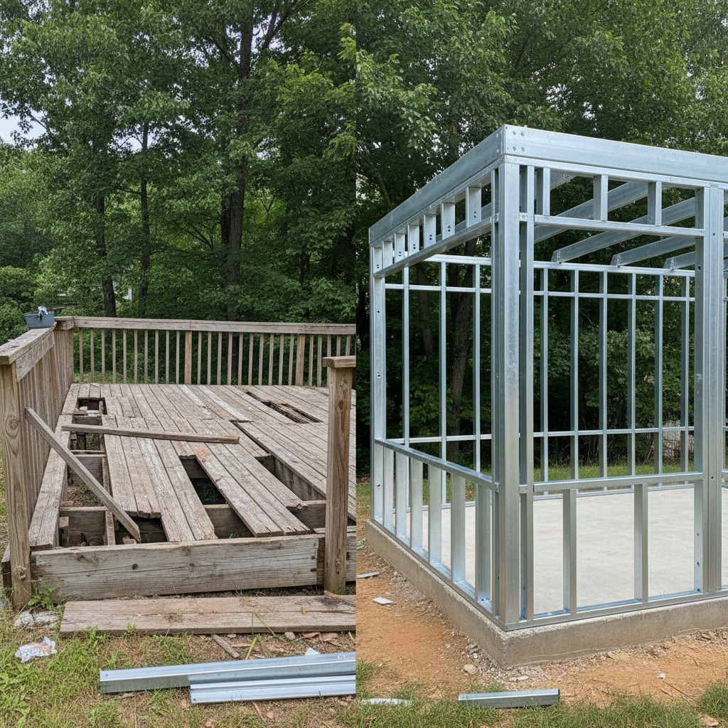 Completed steel frame erection work at a residential property in Asheville, TN