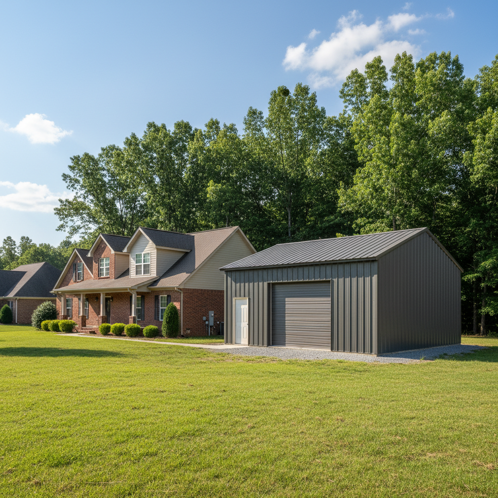 Completed metal building installation work at a residential property in Kingsport, TN