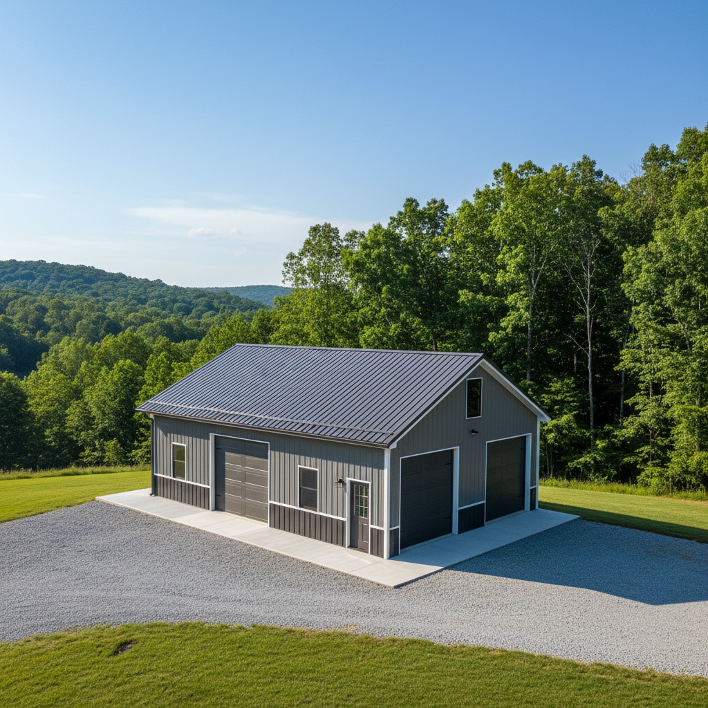 Completed metal post frame construction work at a residential property in Kingsport, TN