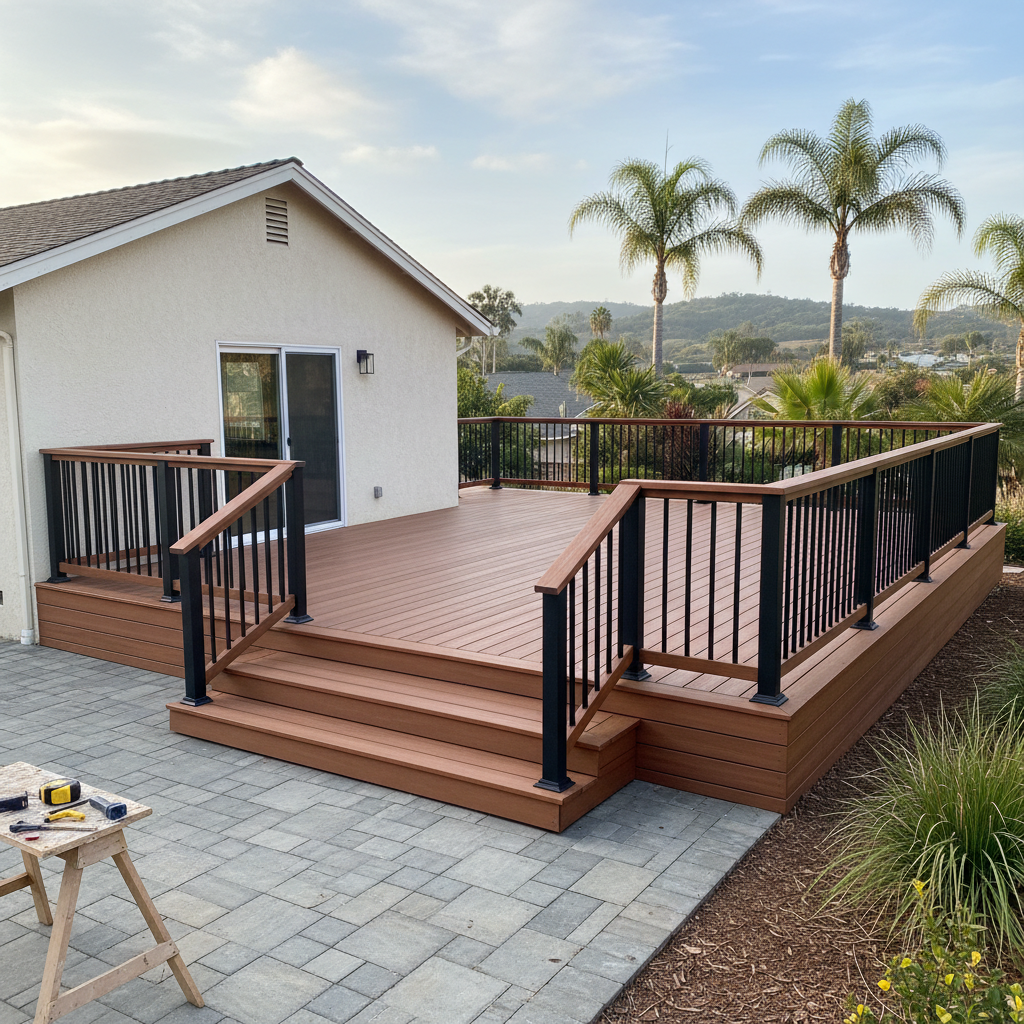 Completed composite decks work at a residential property in Oceanside, CA